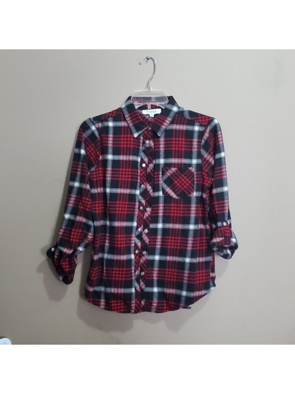 My Style Red And Black Plaid Button Down  Shirt Size Small